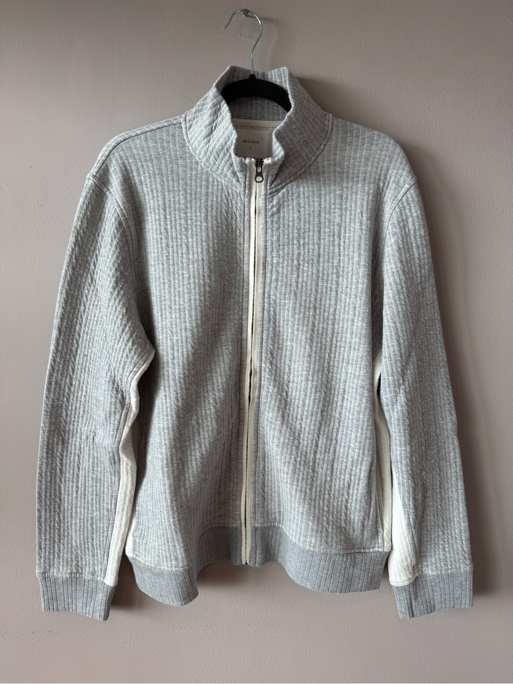 Billy Reid Mens Light Gray Long Sleeve Ribbed Knit Full Zip Sweater Size Large